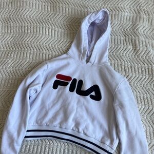 Fila White Hoodie with Logo Cropped Sweatshirt